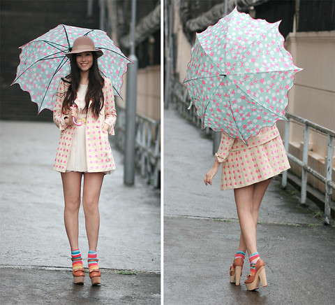 Little chanel-esque bag - Polka dots blazer, Weeken, Colorful socks, Weeken, Chunky mary jane, Weeken, Umbrella, Weeken, Mayo Wo, Hong Kong