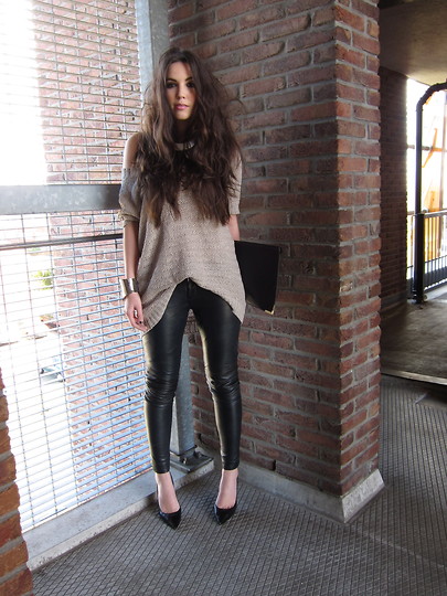 Knitted&leather - leather trousers, Weeken, jumper, H&M, pointed toe heels, Zara, Candy, Netherlands