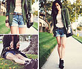 Vintage true religion  - Blazer, Weeken, True Religion vintage shorts, Weeken, H&M lace dress , H&M, Sam Edelman wedges, Weeken, Jenny Ong, United States