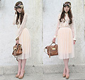Good Vibrations!!, Nude pumps, Topshop, Bangles, H&M, Scarf worn as headpiece, Weeken, Sheer lace polo, H&M, Tulle midi skirt, Weeken, Bag, Mulberry, Gold elephant ring, Weeken, Camille Co, Philippines
