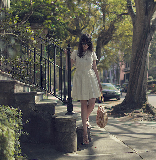 Charleston, again.  - Dress, Weeken, Straw bag, Weeken, Shoes, Madewell, Sunglasses, Karen Walker, Rhiannon Leifheit, United States