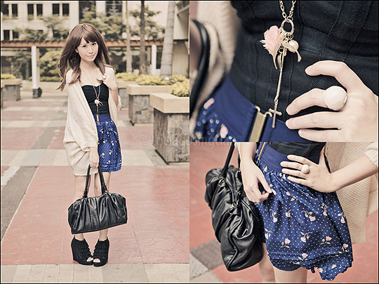 Tassel wedges,, Tricia Gosingtian, Tassel wedges, Weeken, Bag, Weeken, Necklace, Weeken, Corset top, Topshop, High-waisted floral skirt, Forever21, Ring, Forever21, Cardigan, Topshop, Tricia Gosingtian, Philippines