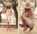 Tangerine latte  - Nude hat, Weeken, Polka dots sweater, H&M, Cream shorts, H&M, Chunky mary jane, Weeken, Mayo Wo, Hong Kong