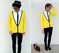 They stare because I'm a Star! , White Shirt, Weeken, Thin tie, Weeken, Black skinny jeans, H&M, Purple socks, H&M, Yellow Cardigan,, Topman, Vintage Briefcase, Weeken, Black Shoes, Weeken, Pork Pie Trilby Hat, Topman, Jerome Centeno, Estonia