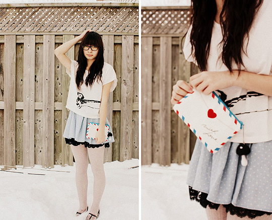 LOVE LETTERS , Kar-Yan C, Dog cropped shirt, H&M,  poke-a-dot lace skirt, Weeken, Kimichi Shoes, Weeken, Kar-Yan C, Canada