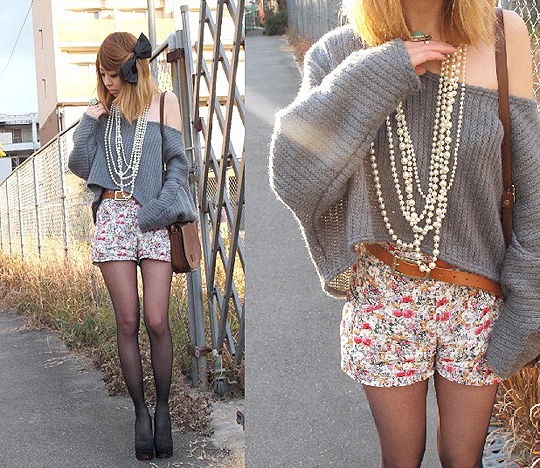 Lazy days  -  sweater, Weeken, Floral shorts, Weeken, Asami Takata, Japan