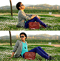 Spring is on it's way and so are we  - Black Glasses, Weeken, Grey blazer, Weeken, V-neck turquoise shirt, H&M, Skinny Violet Jeans, Weeken, Jerome Centeno, Estonia