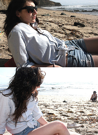 At the beach - F21 shorts, Forever21, Vintage dress as shirt, Weeken, Ebay glasses, Weeken, Jade Elise, United States