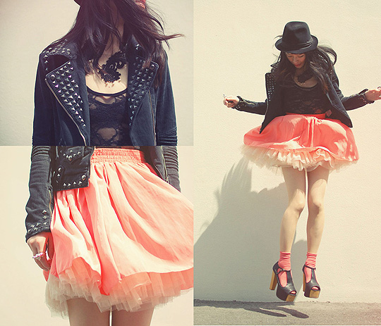 Studs, lace, pink , Shan Shan, Bodysuit, American Apparel, Skirt, American Apparel, Shoes, Weeken, Shan Shan, Japan