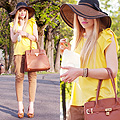 Capeline and Macarons, Bag, Weeken, Hat, Weeken, Golden yellow shirt, Weeken, Kristina Bazan, Switzerland