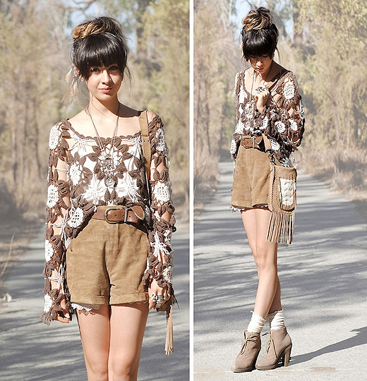 Crochet & Suede  -  Crochet , Weeken, Belt, Weeken, Suede shorts, Topshop, Bag, Weeken, Suede boots, Weeken, Autilia Antonucci, Australia