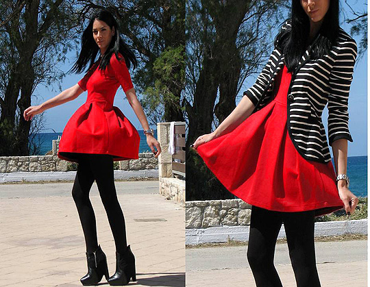 Toulips are a girl's best friend!  - Red dresse, Weeken, Stripe jacket, Weeken, Shoes, H&M, Konstantina Tzagaraki, Australia