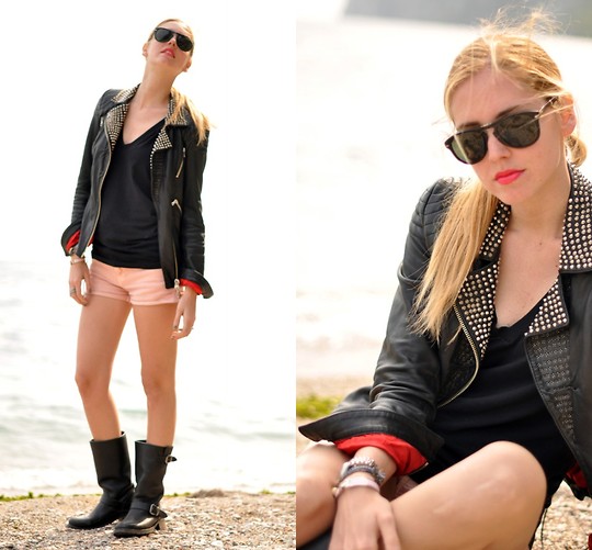 Who can resist studded leather jackets?  - Persol sunglasses, Weeken, Bad Spirit studded leather jacket, Weeken, Chiara Ferragni, Italy