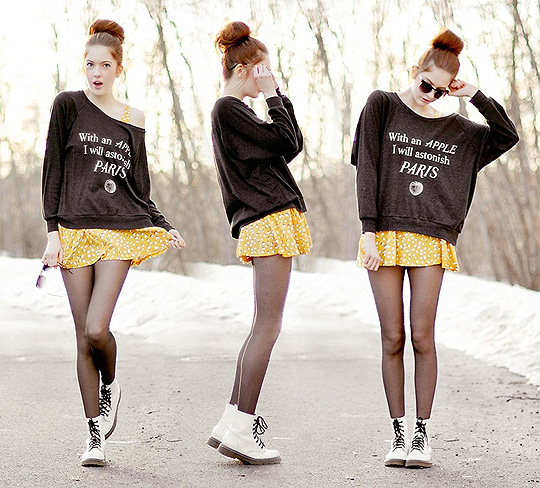 With an APPLE I will astonish PARIS  - Jumper, Weeken, Skirt, H&M, Glasses, Weeken, Ebba Zingmark, Sweden