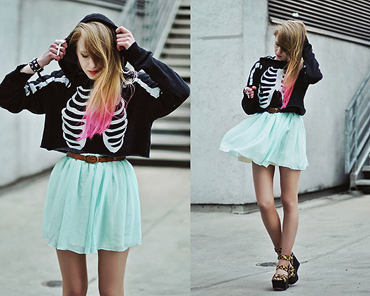 Pink hair , Alice Mary, Mint skirt - The Scarlet Room, Weeken, Hoodie - Wildfox, Weeken, Alice Mary, United States