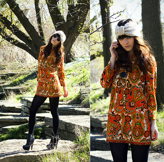 Psychic Swelling , Rachel-Marie I, Oatmeal bow turban, ASOS, LEGWEAR , Weeken, Boots, ASOS, Vintage raybans, Weeken, Vintage paisley dress from the 60's, Weeken, Rachel-Marie I, United States