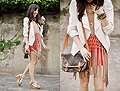 Let there be fringe! , White Motorcycle Jacket, Forever21, Beige Macrame Top, Weeken, Red Bodycon skirt, Weeken, Messenger Bag, Louis Vuitton, Crochet Wedges, Weeken, Kryz Uy, Philippines