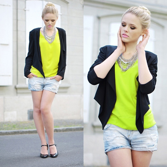 BLOCK POP - Kayture Blogspot , Kristina Bazan, Shirt, Zara, Blazer, H&M, Shorts, Weeken, Heels , Weeken, Kristina Bazan, Switzerland