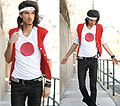 Here for Japan!  - Japan Shirt, Weeken, Thrifted cardigan, Weeken, Leather pants, H&M, Circle studded bracelet, Zara, Studded belt, H&M, Bobby Raffin, Canada