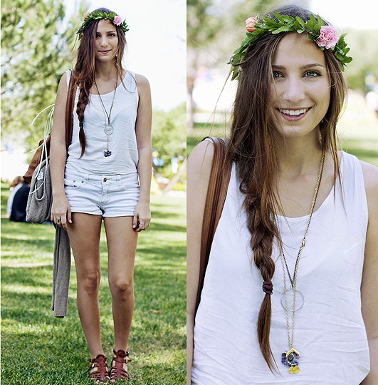 Scandinavian Festival. - White tank top, Weeken, Gladiator sandals, Nine West, White jean shorts, Weeken, Bethany Struble, United States