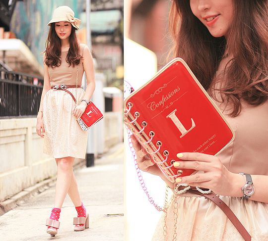 A book or a purse? - Embroidered dress, Weeken, Book purse, Weeken, Bow heels, Weeken, Mayo Wo, Hong Kong