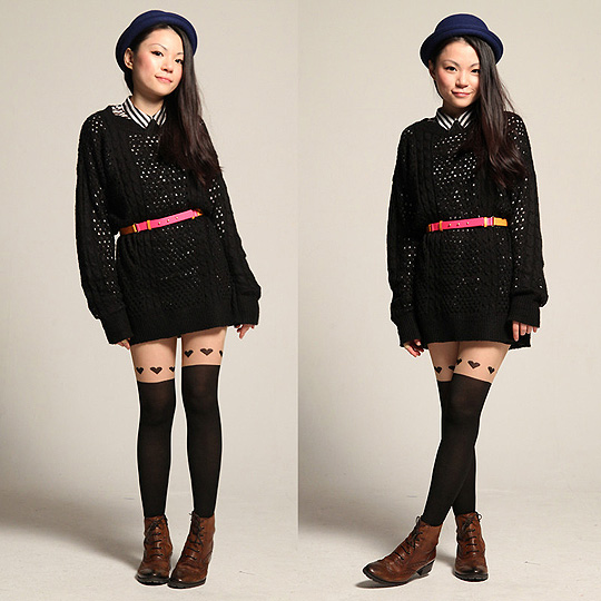 I heart you - Tights, Weeken, Hat, Monki, Shirt, Monki, Belt, H&M, Yuki Lo, Hong Kong