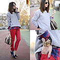 Red plaid shirt, Shirt, Weeken, Sweater, Zara, Jeans, Mango, Bag, Louis Vuitton, Shoes, Weeken, Sunglasses, Ray-Ban, Alexandra Per, Spain