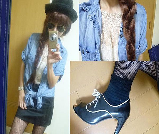 A pair of braid, Asami Takata, Denim shirts, Zara, Sunglasses, Ray, Booty, Weeken, Asami Takata, Japan