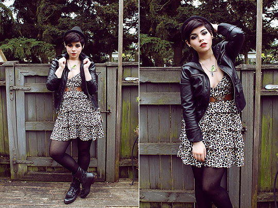 Bad Animal - Hat, H&M, Leopard print halter, H&M, Rodeo Boot, Weeken, Faux Leather Jacket, Forever21, Amanda Ochoa