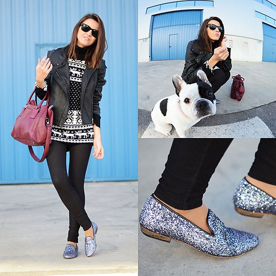 Fish eye & glitter loafers - Pants, Weeken, Sweater, Weeken, Bag, Weeken, Jacket, Mango, Alexandra Per, Spain