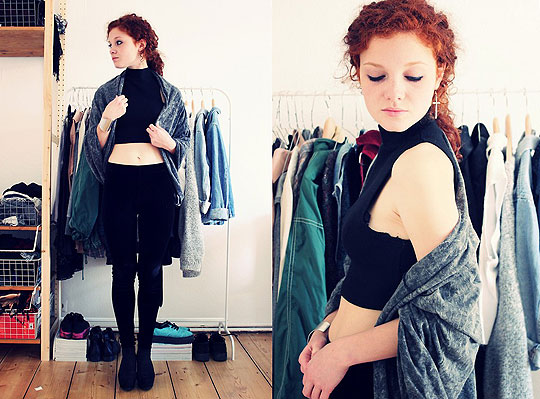 Shell of light - Scarf as jacket, American Apparel, Top, Weeken, Velvet leggins, Weeken, Wedges, Weeken, Lina S