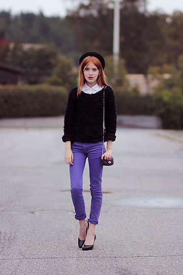 PURPLE NIGHT - Purple jeans, Cheap Monday, Hat, Weeken, Shirt, Weeken, Sweater, Weeken, Mini-bag, Weeken, Linnea Jacobson, Korea