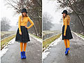 Mirka Germanova, Black hat & pleated skirt, 