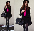 M. K, CUT OUT COAT & BRIGHT PINK SHIRT, 