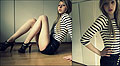 I see a sunset every evening. - High-waist Shorts, Zara, Striped shirt, Zara, High heels, Weeken, Olivia P, United States