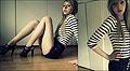 I see a sunset every evening., High-waist Shorts, Zara, Striped shirt, Zara, High heels, Weeken, Olivia P, United States