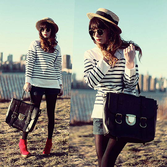 WILL OF THE RIVER., Rachel-Marie I, Straw hat, H&M, Striped shirt, Weeken, Leather bag, Weeken, Red boots, Weeken, Rachel-Marie I, 