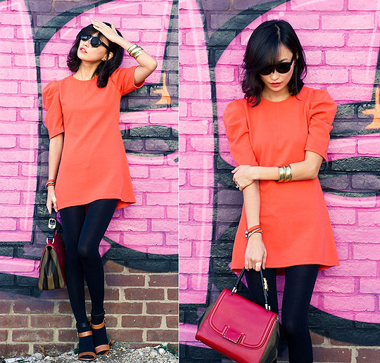 Spring fever, Sun J, Puff shoulder mini dress, Weeken, Round frame sunglasses, Dries Van Noten, Silvana bag red, Fendi, Sun J, 