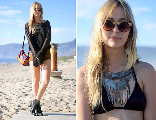 Begins at the beach / disarming darling, BRIT N, Bikini, American Apparel, Net blouse, Weeken, Thrifted boots, Weeken, Bag, PENDLETON, DIY suede shorts, Weeken, Necklace, Weeken, BRIT N, 