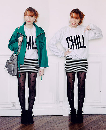 Time to chill out. - Sweat, Weeken, Skirt, H&M, Jacket, Weeken, Bag, Weeken, Tights, Monki, Shoes, Weeken, Cookies, France