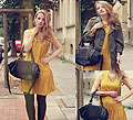 Yellow Dress, Yellow Dress, Weeken, Spikes Necklace, H&M, Golden Bracelet, H&M, Studded Bag, H&M, Green Parka, Weeken, Pants, Vero Moda, Faustine Lara, Germany