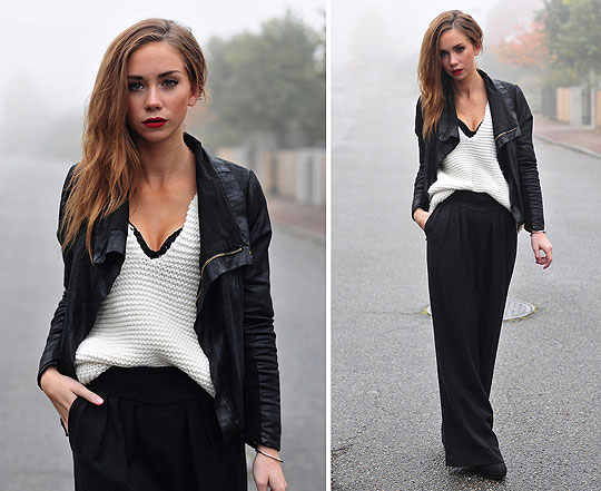 Foggy afternoon - Knitted sweater, Zara, Glittering bustier, Weeken, Jacket, Weeken, Wide pants, Weeken, Lisa Olsson