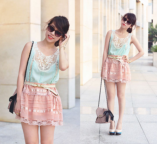 Summery pastel lace romance (c/o Sugarlips) - Lace top, Weeken, Skirt, H&M, Heels-wedges, Weeken, Linda Tran, Vietnam