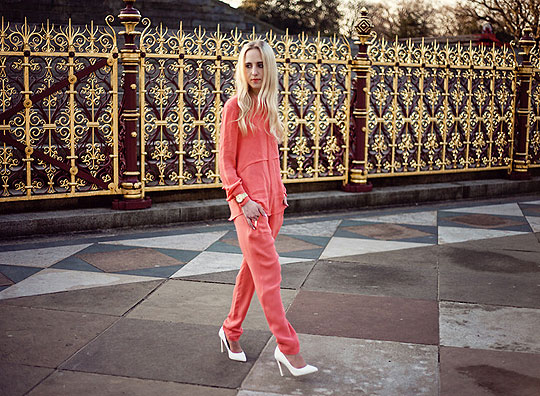 Coral pink, Alice Mary, Theory, Theory, Theory trousers, Theory, Joes heels from Solestruck, Weeken, Guess watch, Weeken, Alice Mary, 