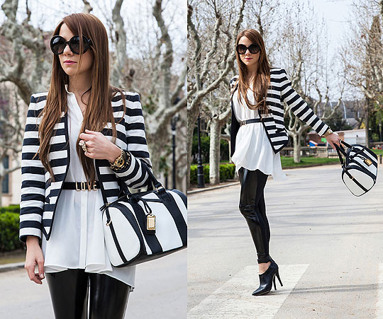 THE HUNTREND: B&W Stripes, Guiri Uribe, Sunglasses, Prada, Blazer, Mango, Shirt, Mango, Leggings, Weeken, Shoes, Mango, Handbag, Weeken, Guiri Uribe, 