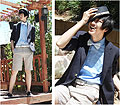 It's summer.. so just laugh it out., Flat-top fedora, Forever21, Blue button-up shirt, Weeken, Navy blue blazer, Weeken, Brown-striped shorts, Forever21, White belt, Weeken, Kei Pham, United States