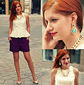 Mermaid - Peplum top, Weeken, Purple tweed shorts, H&M, Mermaid earrings, Weeken, Mirka Germanova, Slovakia