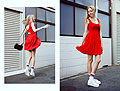 Lady in Red. - Red dress, Weeken, Knee high socks, Vans, BAGS, Weeken, Martina M, Finland