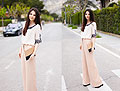 European LA, Queen's Wardrobe dress, Weeken, Clutch, Celine, Wide peach pants, Stella McCartney, Wedges, Weeken, Doina Ciobanu, Canada