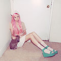 Bubble Gum Pink & Mermaid Green, Lace top, American Apparel, Chiffon skirt, American Apparel, Aqua platforms, Weeken, Elle Ribera, United States